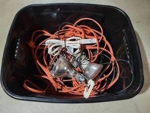 lot 191 image: Lot of Misc. Sized Extension Cords and Clip-On Lights - NO SHIPPING