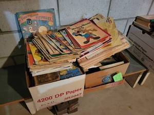 lot 200 image: COMIC BOOKS, Vintage Photo Frames (Some Art Deco Style) Advertising Ephemera, 1940s-50s Magazines, Late 19th Century Text Books, Sheet Music, and MORE NO SHIPPING