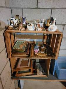 lot 326 image: Lot of Home Dcor, Frames, Old Crates, Lusterware, Head Vase, and MORE NO SHIPPING