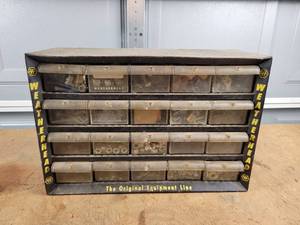 lot 408 image: Vintage WEATHERHEAD Parts Cabinet w Hardware - NO SHIPPING