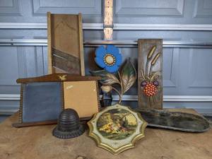lot 225 image: Vintage Wall Art, Cabbage Cutter, Cast Iron Plate and More