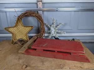 lot 226 image: Wood Christmas Sled (29 x 16), Hanging Light Decoration and More - NO SHIPPING