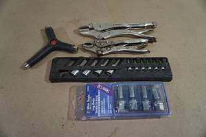 lot 92 image: Socket Drivers, Vise Grips, Lug Bolts