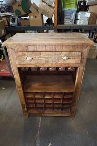 lot 256 image: Wood Kitchen Island with Wine Bottle and Glass Storage