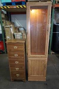 lot 255 image: Lighted Wood Display Cabinet and Chest of Drawers