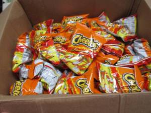 Box of Flamin Hot Crunchy Cheetos...