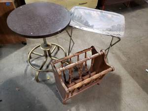 lot 77 image: Magazine Rack, TV Tray, Table