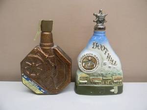 Vintage 1972 JIM BEAM BOOT HILL DODGE CITY, KANSAS CENTENNIAL 1872-1972 BOTTLE DECANTER & BONDED BEAM 1795 CANNON BOTTLE DECANTER - GREAT SET - NICE - SEE PICTURES