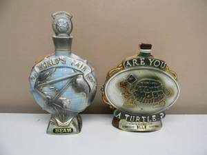 Vintage 1964 JIM BEAM WORLDS FAIR NEW YORK & 1975 JIM BEAM ARE YOU A TURTLE HOW SWEET IT IS - GENUINE REGAL CHINA DECANTERS - AWESOME PIECES - NICE - SEE PICTURES