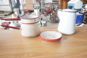 lot 311 image: Vintage Enamel Coffee pot and cookware