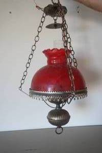 lot 537 image: Vintage Red Glass and Brass Lamp