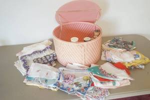 lot 564 image: Sewing Basket -Vintage Handkerchief