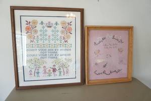 lot 618 image: Embroidered Framed Wall Decor