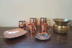 lot 723 image: Copper Mugs-Spittoon-Trays