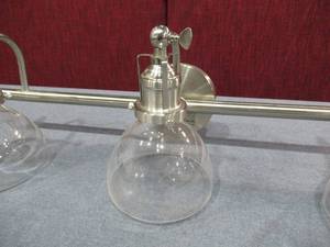 Threshold 3-Light Industrial Glass Vanity Light-Nickel Finish