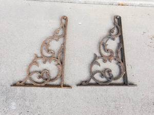 Two Vintage Wrought Metal Shelving Brackets