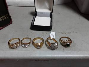 Large Lot Of Assorted Jewelry Rings, Earrings, Necklaces, Avon In Boxes, More