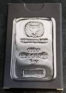 5 TROY OZ .999 FINE SILVER BAR GERMANIA MINT SEALED