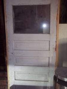 lot 27 image: Antique white painted heavy wood en...