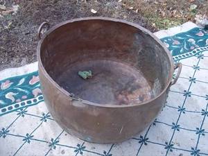 lot 52 image: Massive Antique Copper Cauldron wit...