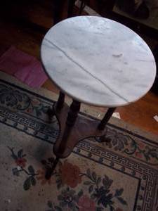 lot 332 image: Wood side table with stone top...