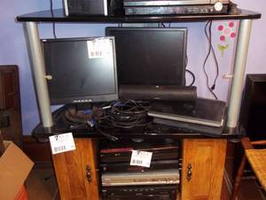 lot 350 image: Wood look and metal entertainment c...