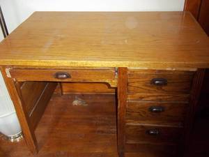 lot 372 image: Antique wood desk with contents...