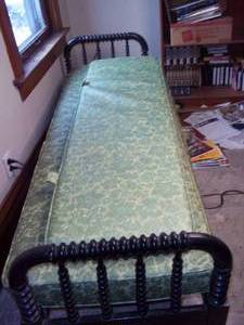 lot 378 image: 6 long antique bench with vinyl cu...