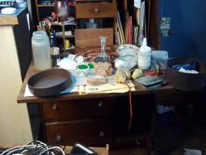 lot 398 image: Antique writing desk with contents ...