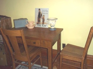 lot 506 image: Antique wood desk with contents inc...
