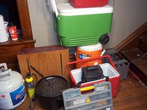 lot 517 image: Lot of coolers propane tank and tor...