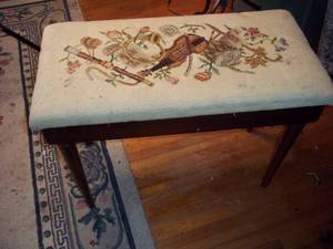 lot 305 image: Piano bench with embroidered padded...