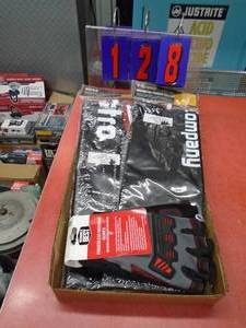 lot 128 image: Flat of magnetic fender covers & XL fingerless mechanics gloves. As shown.