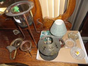 Glass Ash Trays, Candle lamps- 2 Candle Stands Large & Small