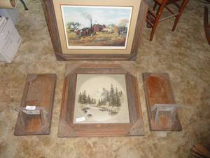 Barn wood Framed Shelves & Picture