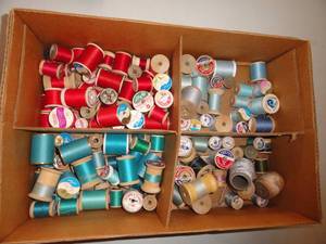 Lot of Thread - Pinks, Orange - some wooden spools