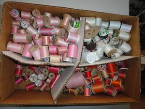 Thread - Pins, Orange, Some Wooden Spools