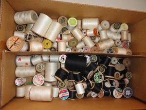 Lot of Thread Black & White, Some wooden spools