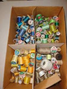 Lot of Thread - Yellow, Green, Blue Some wooden spools