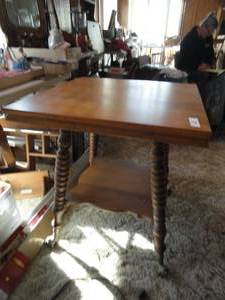Antique Ball & Claw -Oak Table with Brass Claws on Marble Ball 26 x 26