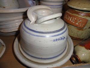 Pottery, Garlic Roaster, Bowls, (Signed Carol Sanek), Popcorn popper, Honey Pot