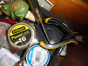Tools, Tape measure, Needle nose plyer, Electric Receptacles, Black tape & much more