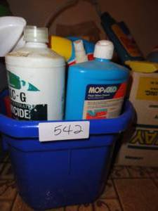2- Cleaning bucket upholstery cleaner, Mop & Glow, Rubber gloves, Misc