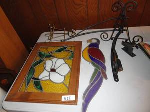 Stain Glass Flower Hanging & Bird with book