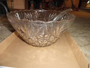 Punch Bowl with 12 Cut glass Cups & Ladle