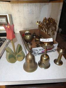 Brass Nicknacks, 2 bells, Incense burner, 5 Vase, 6 Genie, Salt N Pepper shakers