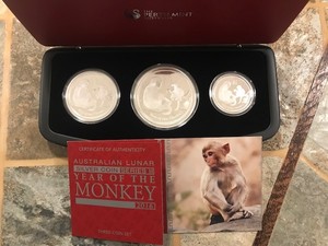 2016 Australian Lunar Year of the Monkey (3) Coin Proof Set with coa 1000 mintage