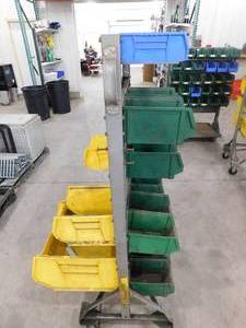Mobile Double Sided Floor Rack with  Stacking parts Bins