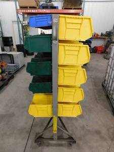Mobile Double Sided Floor Rack with  Stacking parts Bins