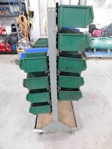 Mobile Double Sided Floor Rack with  Stacking parts Bins